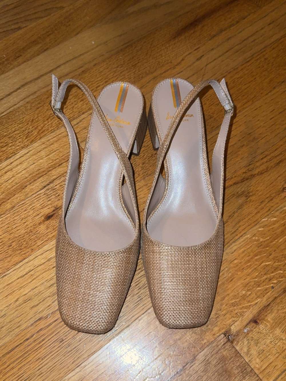 Sam Edelman Terra Slingback Raffia Pump Woven Slingback Block Heel Pumps - Tan 7 - Picture 4 of 5